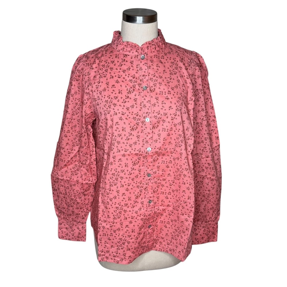 HATCH The Sienna Top Coral Ditsy Floral Ruffle Neck Women's Size 2 Maternity NWT